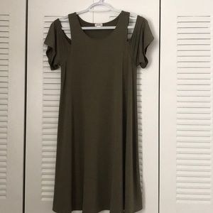 Olive green cut out sleeves dress